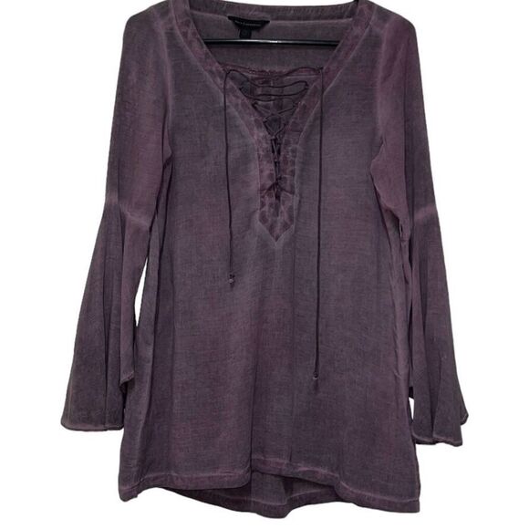 Rock And Republic Shirt Women's XS Purple Bell Sleeve Lace Up V Neck - Picture 4 of 5